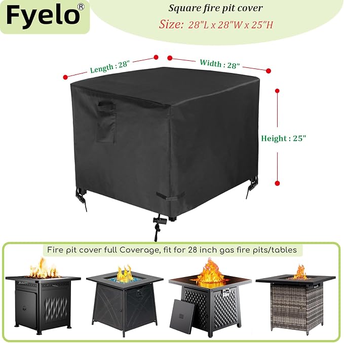 28 Inch Gas Fire Pit Cover, Heavy Duty 600D Waterproof & Windproof 28 x 28 x 25 - Image 2