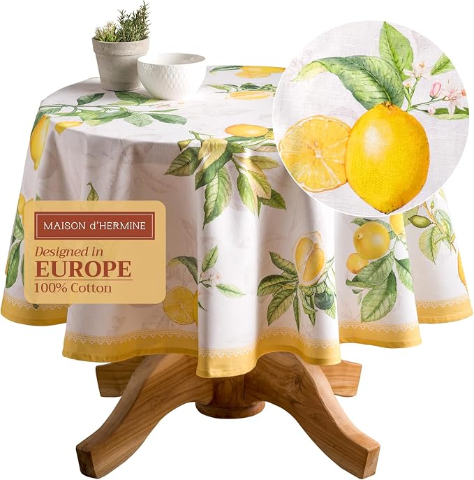 Maison d' Hermine Table Cloth Round Table 100% Cotton 63 Inches Tablecloth by MaisondHermine