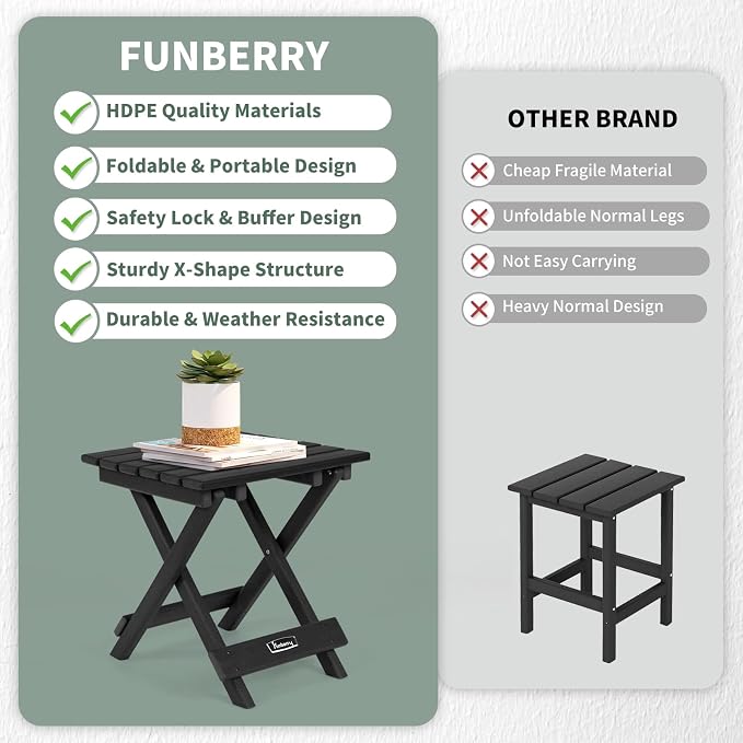 FUNBERRY Outdoor Folding Adirondack Side Table, Portable No Assembly Patio End - Image 6