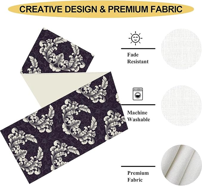 Gothic Table Runner, Antique Retro Damask Floral Bohemian Boho Purple Rustic - Image 5