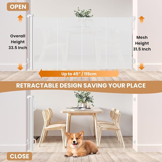 Reinforced Retractable Baby Gate or Mesh Dog Gate, Wide Pet Gate 33.5" Tall - Image 2