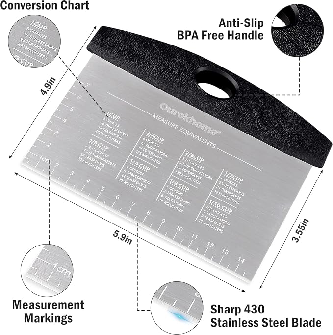 Ourokhome Dough Pastry Bench Cutter Scraper, Stainless Steel Pizza Cutter - Image 6