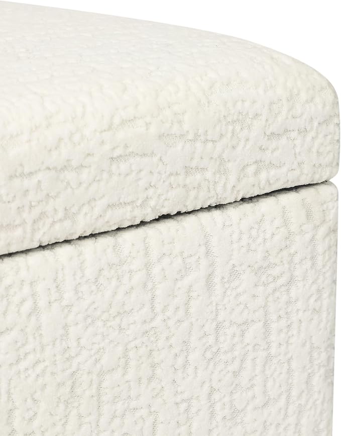Adeco 18 Inch High Faux Fur White Cube Ottoman Storage, 3D Embossed Velvet - Image 5