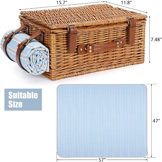 Picnic Basket Set for 2 Persons, Willow Hamper - Image 6