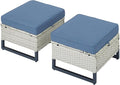 HUMMUH Outdoor Ottomans for Patio Set of 2 PE Wicker Outdoor Footstool by HUMMUH