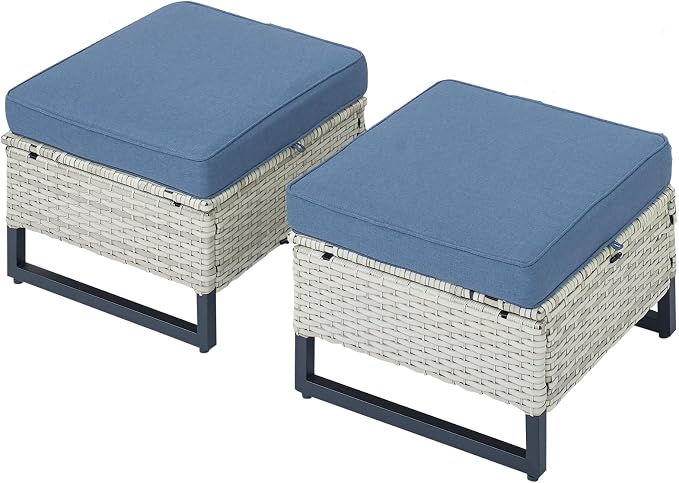 HUMMUH Outdoor Ottomans for Patio Set of 2 PE Wicker Outdoor Footstool by HUMMUH
