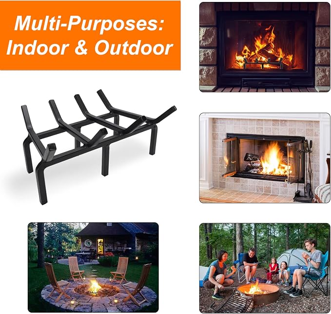 Fireplace Log Grate, Small 14Inch Heavy Duty Solid Steel Wood Rack Stove - Image 6