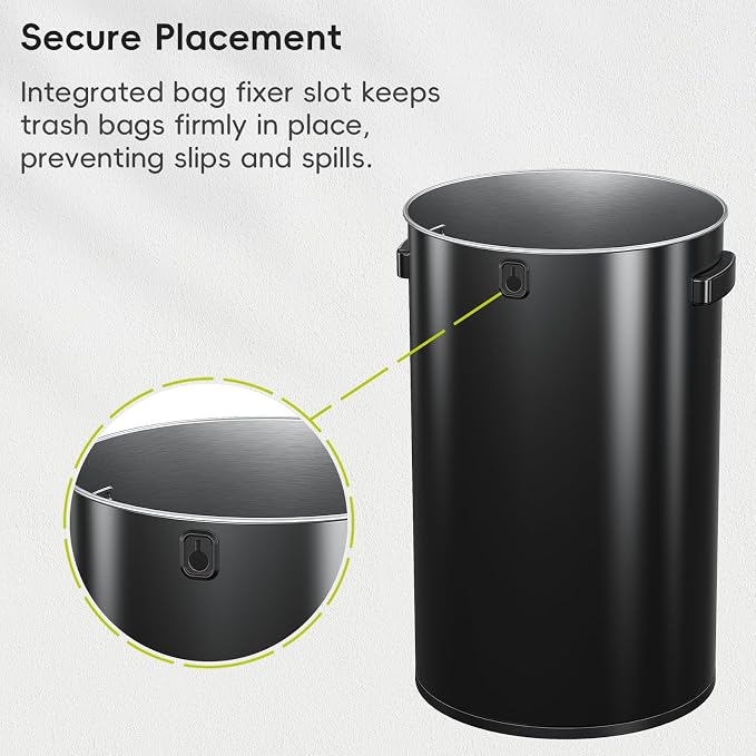 EKO 16-Gallon Round Black Stainless Steel Open Top Trash Can, Large Commercial - Image 7