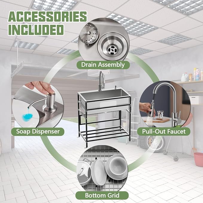 30x18 Inch Stainless Steel Utility Sink-Freestanding Laundry Sink Practicality - Image 7