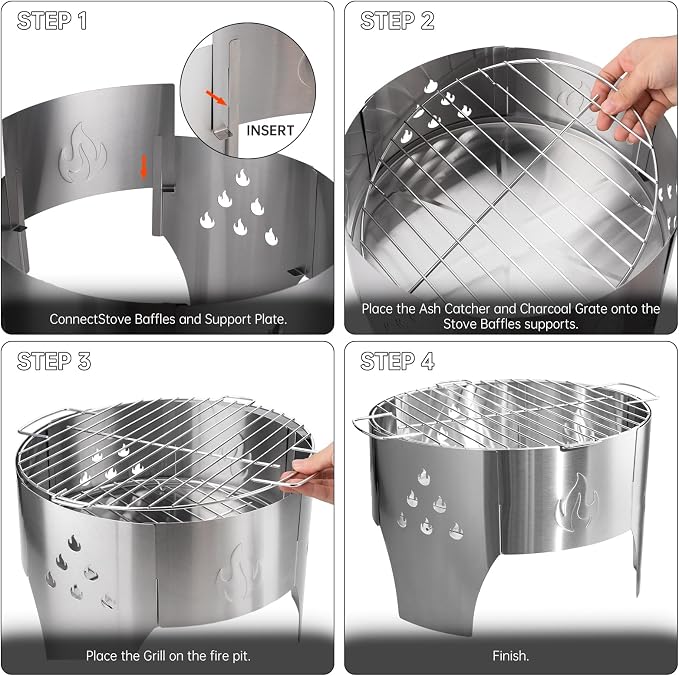 Camping Campfire Grill, Portable Folding Charcoal Stove, Backpacking BBQ Rack - Image 4