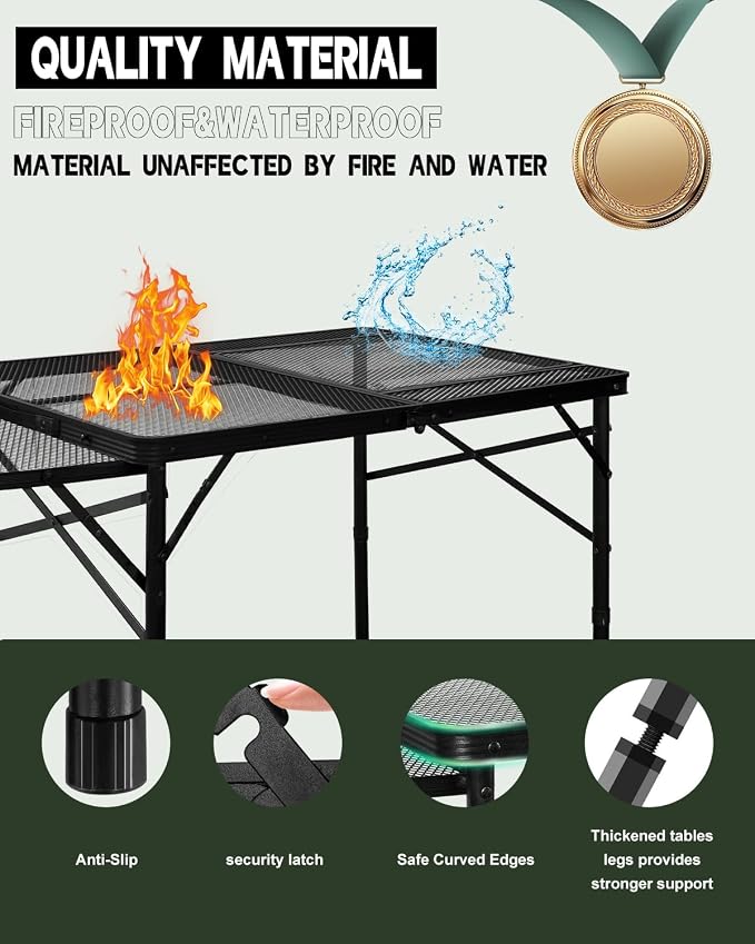 4ft Folding BBQ Table with Wing Plate, Height Adjustable Metal Table with Small - Image 5