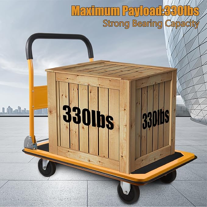 LEADALLWAY Foldable Push Cart Platform Cart 330lbs Capacity 4 Wheels - Image 3