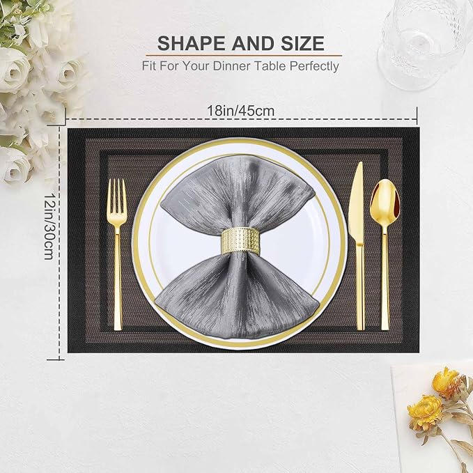 BETEAM Placemats Set of 6, Woven Vinyl Placemat - Image 5