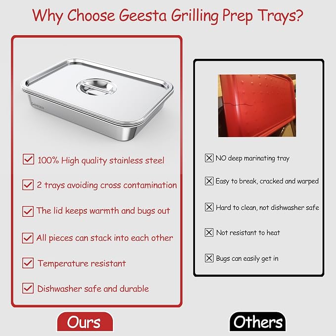 Geesta Grilling Prep and Serve Tays, Stainless Steel Large Capacity Food Prep - Image 6