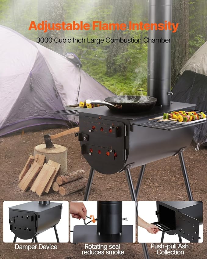 VEVOR 118" Camping Wood Stove, Portable Alloy Steel Tent Stove - Image 2