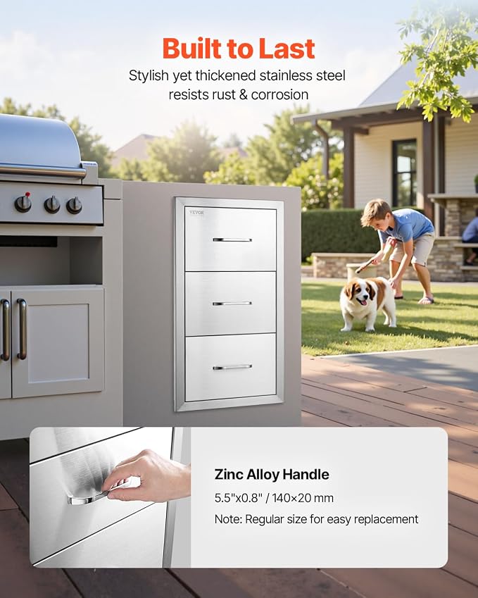 VEVOR Outdoor Kitchen Drawers 16" W x 28.5" H x 20.5" D, Flush Mount Triple - Image 5