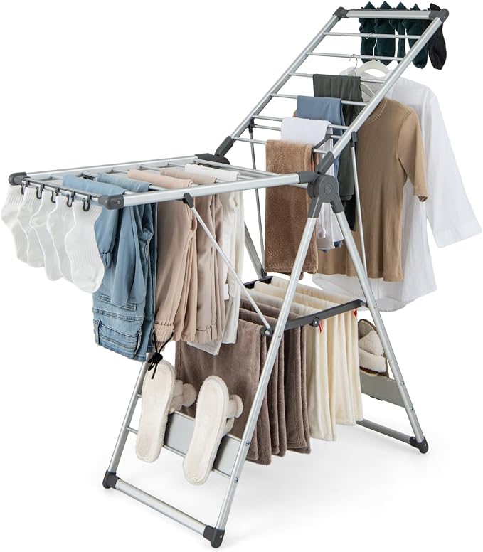 Tangkula Collapsible Clothes Drying Rack, 2-Layer Space-Saving Aluminum Drying by TANGKULA
