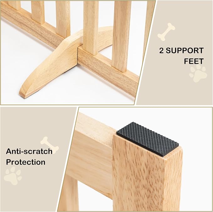 30" Height Tall Freestanding Pet Gate, Solid Wood Folding Safety Fence Wooden - Image 6
