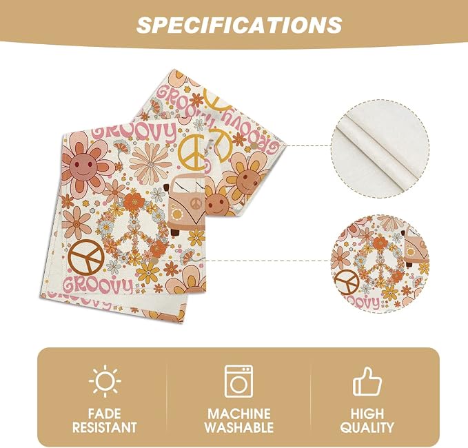 Artoid Mode Daisy Flower Peace and Love Table Runner, Wreath Float Groovy - Image 6