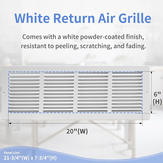 20"W x 6"H Steel Return Air Grille, Air Return Vent Cover - Image 3