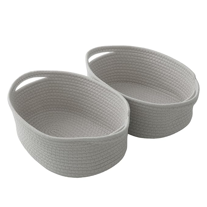 2 Pack Gift Basket with Gift Bag and Ribbons, Small Rope Woven Shelf Storage by HZFTJOY