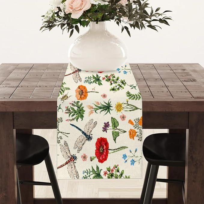 Flowers Dragonflies Table Runner Kitchen Dining Table Runner 13*48in Table - Image 8