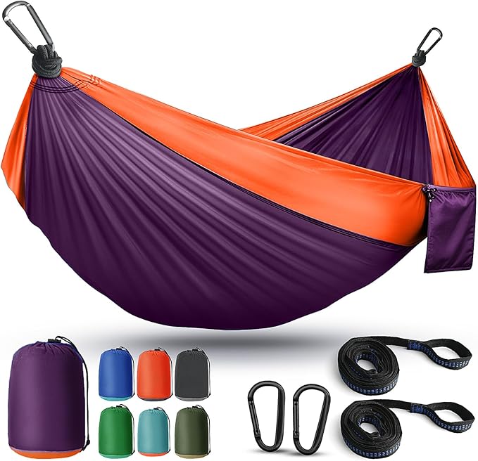 Double Camping Hammock, Nylon, 600 lb Capacity, 106 x 55 Inch