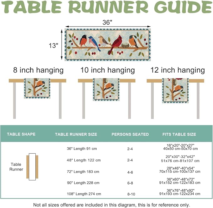 Seliem Spring Summer Birds Blue Table Runner, Cardinal Chickadee Bluebird - Image 2