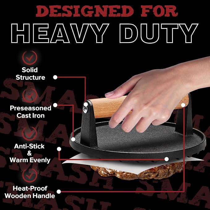 5pcs Smash Burger Press Kit, 3 in 1 Hamburger Press Patty Maker, Cast Iron - Image 3