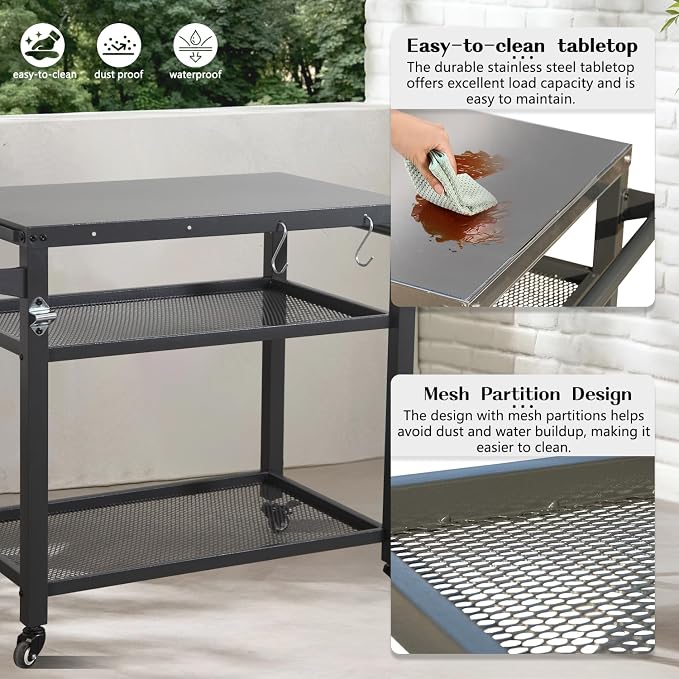Domi 3-Tier Outdoor BBQ Grill Cart - Image 5