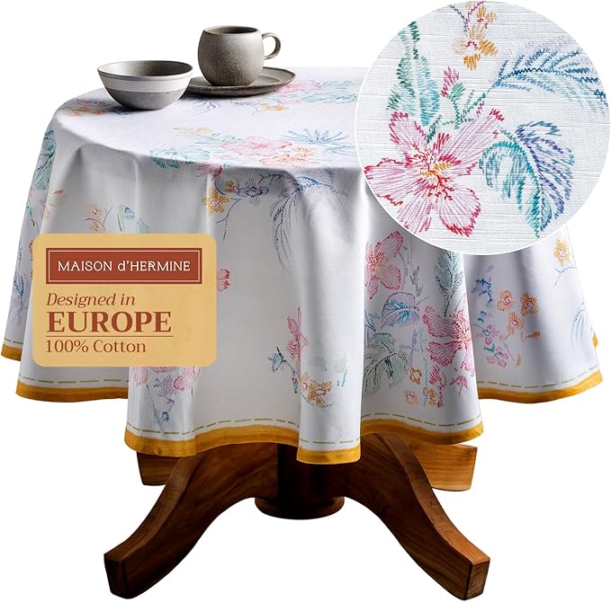 Maison d' Hermine Table Cloth Round Table 100% Cotton 63 Inches Tablecloth by MaisondHermine