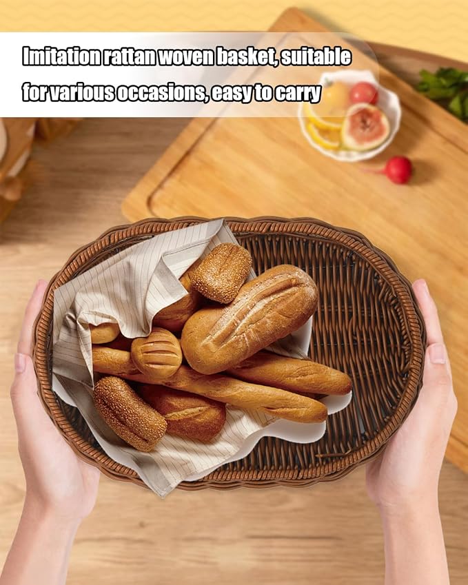 Woven Bread Basket, 3 Pack Wicker Fruit Baskets Rattan Bread Basket Poly Wicker - Image 4