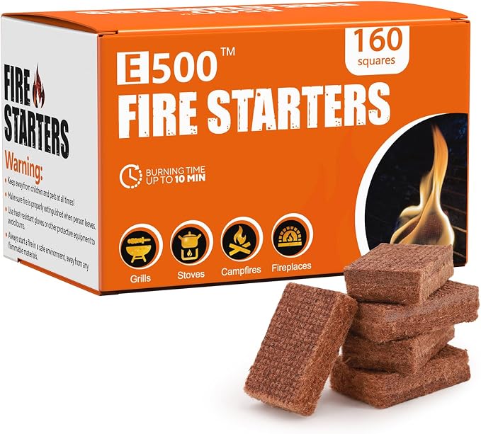E500 Fire Starter for Campfires, Fire Pits, Larger Charcoal Fire Starter Squares by BBQaccessories