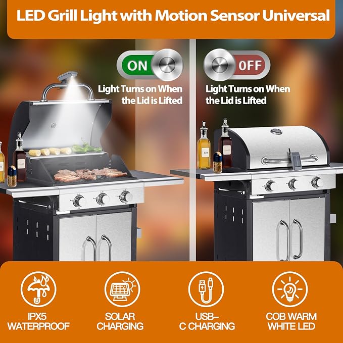 Grill Light for Outdoor Grill, Solar Rechargeable 400Lumens&360° Rotation BBQ - Image 6