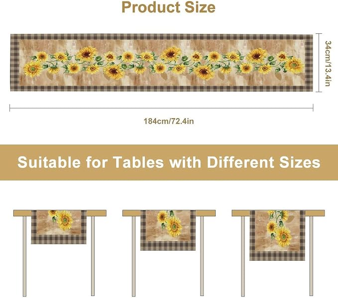 Yellow Sunflower Table Runner, Spring Sunflower Seasonal Country Fall Retro - Image 7