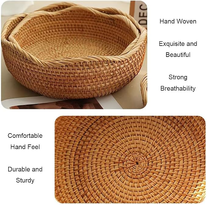 RT&BS Rattan Bread Baskets for Serving, Christmas Food Baskets, Handwoven Fruit - Image 6