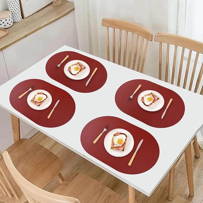 Oval Placemats Set of 6 Reversible Black and Red Faux Leather Placemat - Image 7