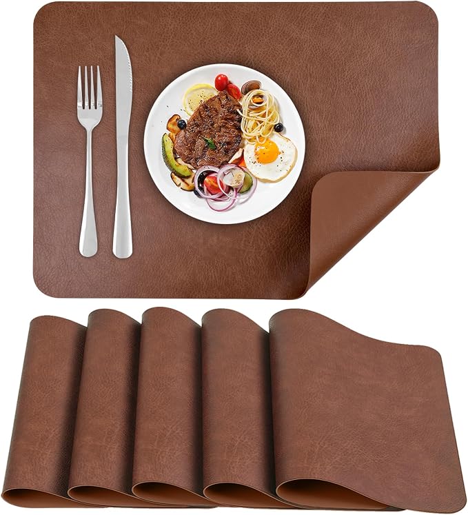 PU Leather Placemats Set of 6 Table Mats Heat Resistant Kitchen Place Mats by APLKER