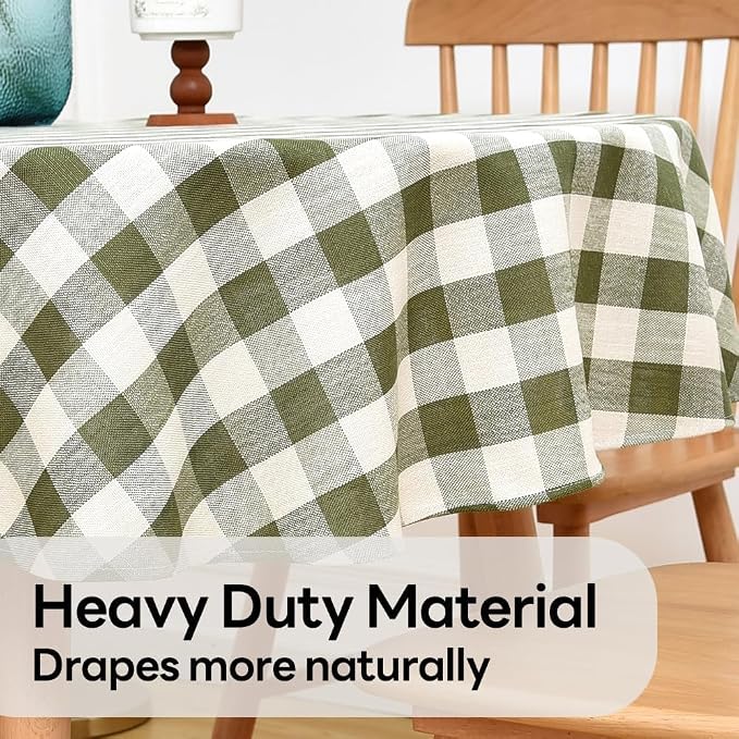 Gingham Table Cloth for Round Tables Green Checkered Plaid Tablecloth Heavy - Image 5