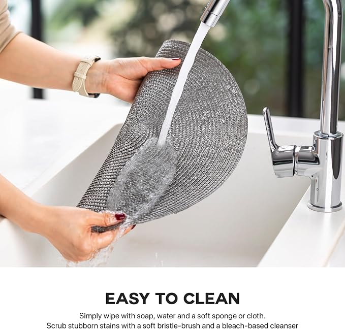 Round Placemats Set of 12 Plastic Woven Placemats Washable Wipeable Table Mats - Image 3