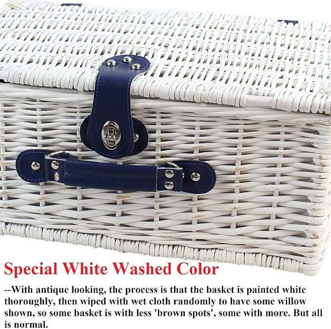 Picnic Basket Willow for 4 Persons, Large Wicker Hamper Set - Image 2