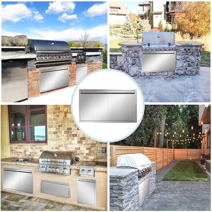 Outdoor Kitchen Door 36" W x 21" H inch Stainless Steel BBQ Double Doors Flush - Image 6
