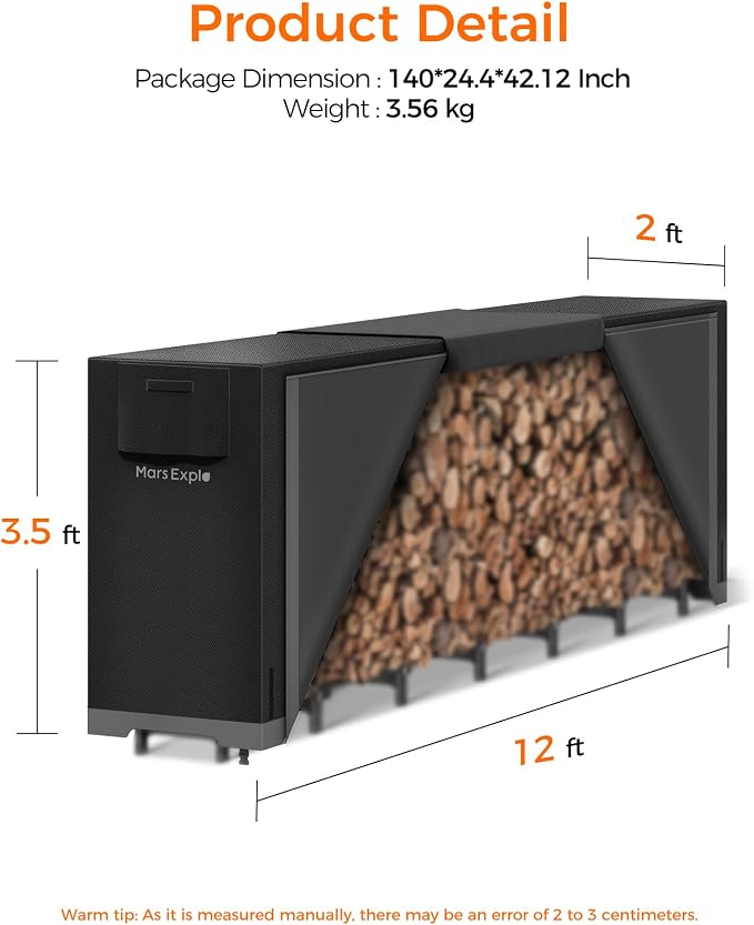 12ft Firewood Log Rack with Cover Outdoor, Heavy Duty Indoor Outdoor Firewood - Image 7