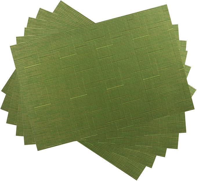 Gugrida Placemats Set of 6 Plaid Checkered Green PVC Placemat by Gugrida