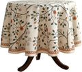 ISAENNE Designer Floral Small Round Tablecloth, French Linen Light Beige Indoor by Isaennehomedecoration