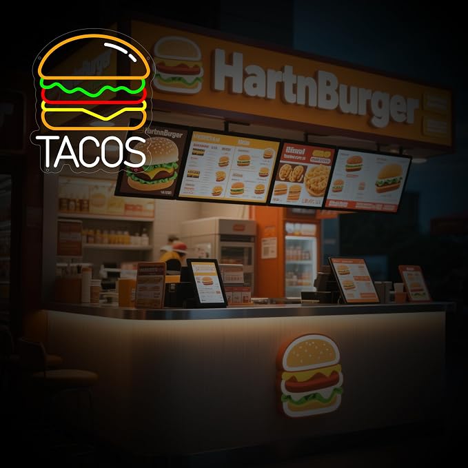 Tacos Neon Sign for Wall Decor, Hamburger Led Signs, Dimmable Neon Light Sign - Image 6