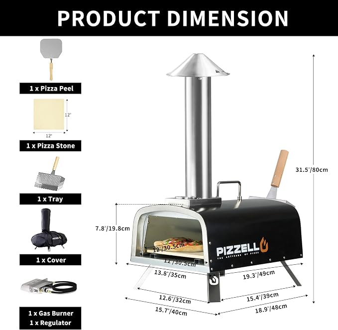 PIZZELLO 12" Outdoor Pizza Oven Propane and Wood Fired Pizza Maker Multi-Fuel - Image 9
