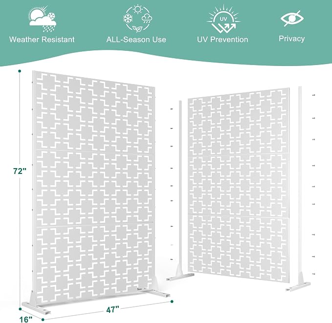 Metal Privacy Screen for Outdoor & Indoor Use, Free Standing Privacy Screen for - Image 3