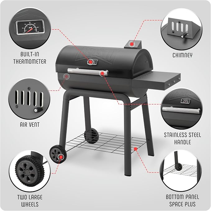 BBQ Charcoal Grill with Side Table, 30-In Heavy Duty Outdoor BBQ Grill with 647 - Image 6
