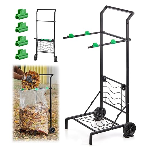 Foldable Leaf Bag Holder, Mobile Trash Bag Holder Stand by Makeyourlifemoreconvenient